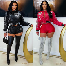 Autumn and winter new double-layer threaded PU leather+embroidered fashionable baseball uniform