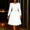 New round neck long sleeved high waisted A-line dress elegant party solid color dress