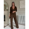 Cross border women's clothing elastic jacquard pleated V-neck waist buckle cinched waist slimming wide leg pants set