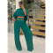 Elastic Wrinkled Bat Sleeve One Piece Sleeve Pocket Swing Leg Wide Leg Pants Set
