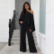 Elastic Wrinkled Bat Sleeve One Piece Sleeve Pocket Swing Leg Wide Leg Pants Set