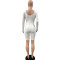 Backless solid color ribbed U-neck long sleeved slim fit hip lifting jumpsuit
