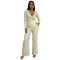 Cross border women's clothing elastic jacquard pleated V-neck waist buckle cinched waist slimming wide leg pants set