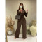 Cross border women's clothing elastic jacquard pleated V-neck waist buckle cinched waist slimming wide leg pants set