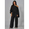 Elastic Wrinkled Bat Sleeve One Piece Sleeve Pocket Swing Leg Wide Leg Pants Set