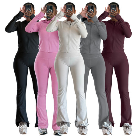 Yoga set, tight fitting quick drying fitness pocket zipper yoga suit, outdoor running sports set