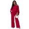 Elastic Wrinkled Bat Sleeve One Piece Sleeve Pocket Swing Leg Wide Leg Pants Set