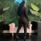 Backless solid color ribbed U-neck long sleeved slim fit hip lifting jumpsuit