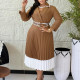 Autumn and winter women's solid color long sleeved pleated A-line dress, foreign trade dress