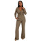 Cross border women's clothing elastic jacquard pleated V-neck waist buckle cinched waist slimming wide leg pants set