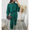 Elastic Wrinkled Bat Sleeve One Piece Sleeve Pocket Swing Leg Wide Leg Pants Set