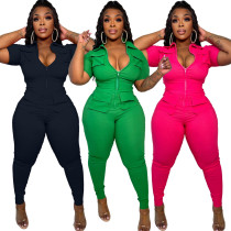 Sexy zipper three-dimensional pocket jumpsuit