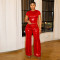 wide leg long pants hot stamping slim fit solid color short sleeved pants set