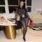 Long sleeved brick lip buttoned mesh shirt+leather mesh pants two-piece set