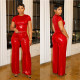 wide leg long pants hot stamping slim fit solid color short sleeved pants set