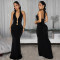 Fashionable Women's Sexy Backless Neckline Deep V Solid Color Dress