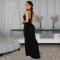 Fashionable Women's Sexy Backless Neckline Deep V Solid Color Dress
