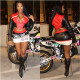 Motorcycle style short style exposed navel long sleeved PU leather jacket+bag skirt two-piece set