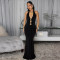 Fashionable Women's Sexy Backless Neckline Deep V Solid Color Dress
