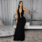 Fashionable Women's Sexy Backless Neckline Deep V Solid Color Dress
