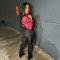 Fashion casual zipper micro horn two-piece pants set