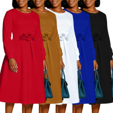 Autumn/Winter New Arrivals Solid Color Round Neck Floral Maxi Dress