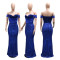 Sparkle Long Dress with Off-Shoulder Fit-and-Flare Silky Velvet with Sequins for Foreign Trade Women's Fashion
