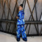 Fashionable printed set, casual wide leg pants, pants with loose buttons and lace up top, two pieces
