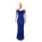 Sparkle Long Dress with Off-Shoulder Fit-and-Flare Silky Velvet with Sequins for Foreign Trade Women's Fashion