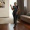 Fashionable round neck furry sleeves, rhinestone cut slit long skirt, slim fit dress, women's foreign trade style