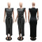 Fashionable round neck furry sleeves, rhinestone cut slit long skirt, slim fit dress, women's foreign trade style