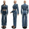 Women's fashion sexy micro elastic multi pocket washed denim casual set two-piece set
