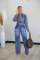 Women's fashion sexy micro elastic multi pocket washed denim casual set two-piece set