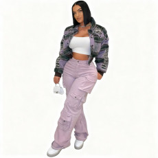 Autumn and winter women's woolen stand collar embroidery texture thread lining jacket jacket