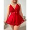 Fun Sleeping Skirt Strap Skirt Deep V-neckline Bow Lace Lace Lace Perspective Pajama Perspective Mesh