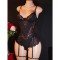 Lace style slim fit waist cinching lingerie women's mesh splicing deep V perspective jumpsuit