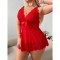 Fun Sleeping Skirt Strap Skirt Deep V-neckline Bow Lace Lace Lace Perspective Pajama Perspective Mesh