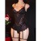 Lace style slim fit waist cinching lingerie women's mesh splicing deep V perspective jumpsuit
