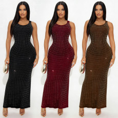 Fashionable women's sexy hot stamping diamond high waist reversible dress