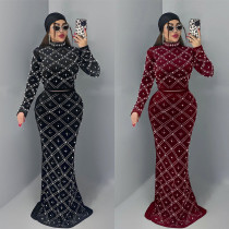 Elegant Fashion Women's Long Dress Two-Piece Set with Beaded and Sequined Details