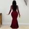 Fashionable women's elegant high neck diamond hot stamping bubble bead wrapped hip dress