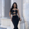 Fashionable women's sexy strapless top with lace wrapped buttocks skirt set