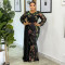 Sparkling dress, European and American foreign trade new long sleeved round neck long skirt