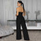 Fashionable women's sexy strapless backless casual wide leg jumpsuit