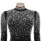 Fashionable women's elegant high neck diamond hot stamping bubble bead wrapped hip dress