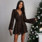 New sexy long sleeved deep V-long sleeved sequined dress