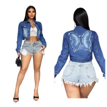 New Embroidered Patchwork Butterfly Denim Top