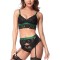 Black and red lace lingerie, garter belt, one-piece bra, underwear, three piece set