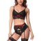 Black and red lace lingerie, garter belt, one-piece bra, underwear, three piece set