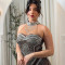 Hot pressed diamond evening dress, women's sleeveless slim fit dress